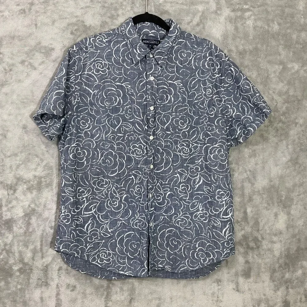 J Crew Floral Camp Collar Button Up Shirt Mens XL Navy White Cotton Vacation
